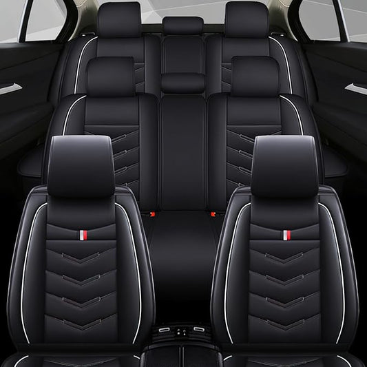 Car Seat Covers 7 Seats for Ford Explorer 2000-2025, Waterproof Durable Compatible Airbag, Premium Leather Seat Protector(7 Seats Standard,Black White)