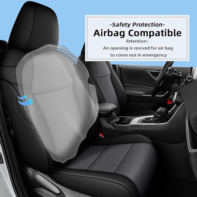 AOMSAZTO Custom Fit Seat Covers for Toyota RAV4: 2019 2020 2021 2022 2023 2024 2025 LE XLE XLE Premium Limited-Faux Leather Full Set Compatible Airbag Seat Protector Black&Grey