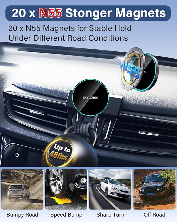 SKYLOTEC Phone Holder for Mazda CX-5 CX5 2017-2025 Accessories Car Magnetic Phone Mount Compatible with MagSafe, Strong Magnets Fast Wireless Charger CX 5 Cell Phone Holder Base