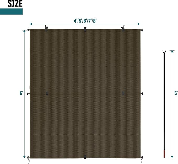 Bynbbur 6'W x 12.5'H Outdoor Patio Shades Foldable Roller Blinds, 220 GSM Sun Shade Roll Up Porch Screens Exterior Shade Cloth for Deck Pergola Backyard, Brown