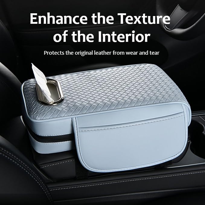 Car Armrest Cushion Cover Car Center Console Memory Foam Booster Pad with Storage Pocket and Tissue Hole for Sedan Vehicle (Coffee, 12.99 * 7.09 * 2.95'' / 33 * 18 * 7.5 cm)