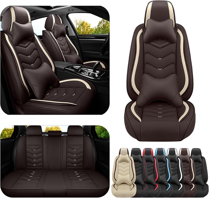 Car Seat Covers for Hyundai Sonata 2002-2025, Premium Nappa Leather Car Seat Cover, Stylish Sport Seat Covers， Automobile Seat Cover Sets.(Luxury 5 Seats/Coffee Color)