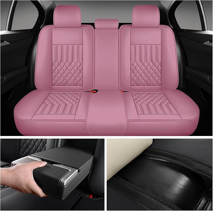 Car Seat Covers for Genesis GV70 2022-2025 2026, Full Set Premium Nappa Leather Waterproof Breathable Anti-Slip Airbag Compatible Car Seats Protector, Soft Car Interior Seats Cover (Pink)