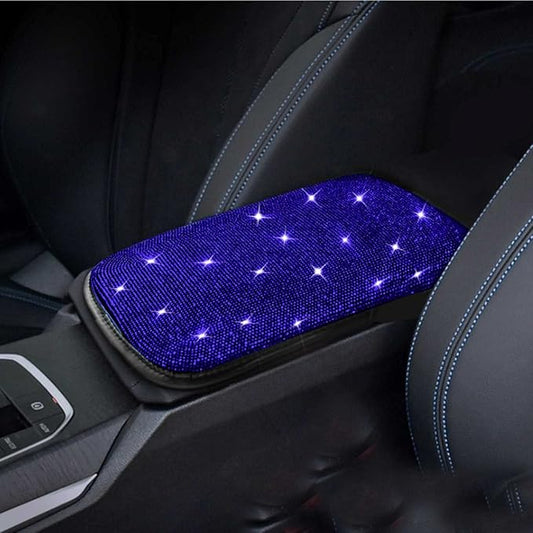 Bling Bling Car Armrest Cover Auto Center Console Protective Cover Luster Crystal Rhinestone Car Arm Rest Cushion Pad Car Interior Accessory (Bling-Blue)