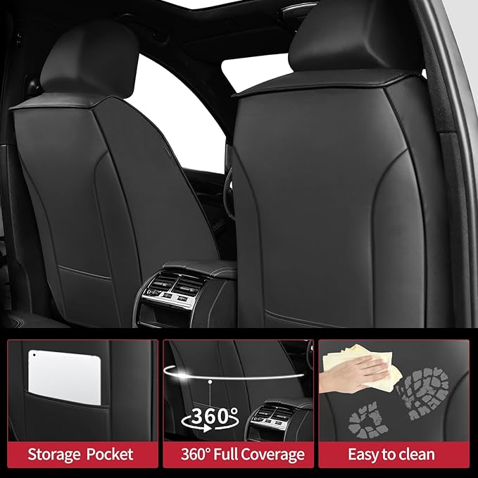 Fit Passport Car Seat Covers for Honda Passport 2019-2025 2026 - Upgraded Premium Waterproof & Breathable Leather, Airbag Compatible, All-Weather Seat Cushion Protector (Full Set, Black)