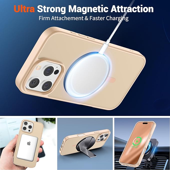 SUPFINE Magnetic for iPhone 16 Pro Case (Compatible with MagSafe) (Military Grade Drop Protection) Slim Translucent Matte Shockproof with Anti-Fingerprint Phone Case,Sand Pink