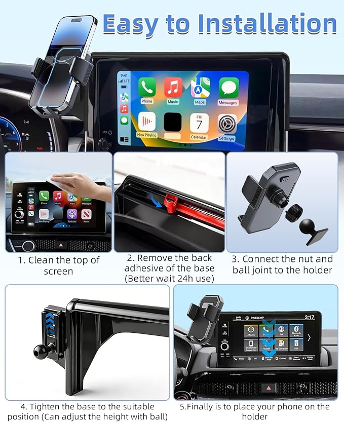 PZK Car Phone Mount for Honda Civic 2022-2025 2026 /Acura Integra 2023-2025 LX/EX/EX-L/Sport/Sport Hybrid/Touring/Si/Type R for 7/9-Inch Screen 360° Rotation Auto Lock Phone Holder with Storage Box