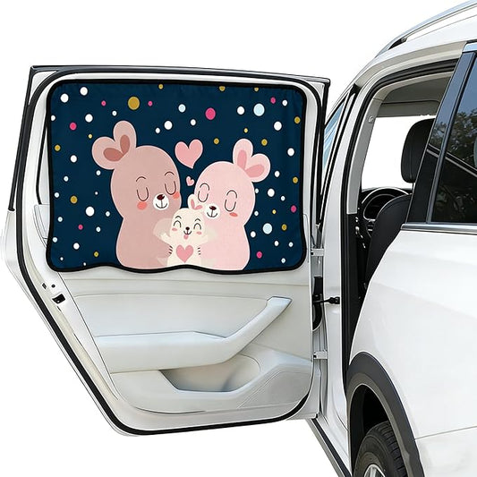 Magnetic Car Window Shade for Baby,Blackout Car Window Curtain,Car Shades for Side Windows,Sun Shade for Car Window baby,Cartoon Pattern Car Window Covers,UV Protection & Heat Blocking (Rabbit Family)