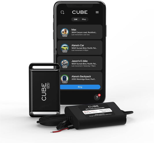 Cube GPS Tracker for Vehicles – GPS Tracker Device for Car, Trucks, Pets - Real Time Tracking, SOS Pings, Geo-Fencing Rechargeable Battery Up-to 60 Days with Hardwire Charger - Requires Subscription