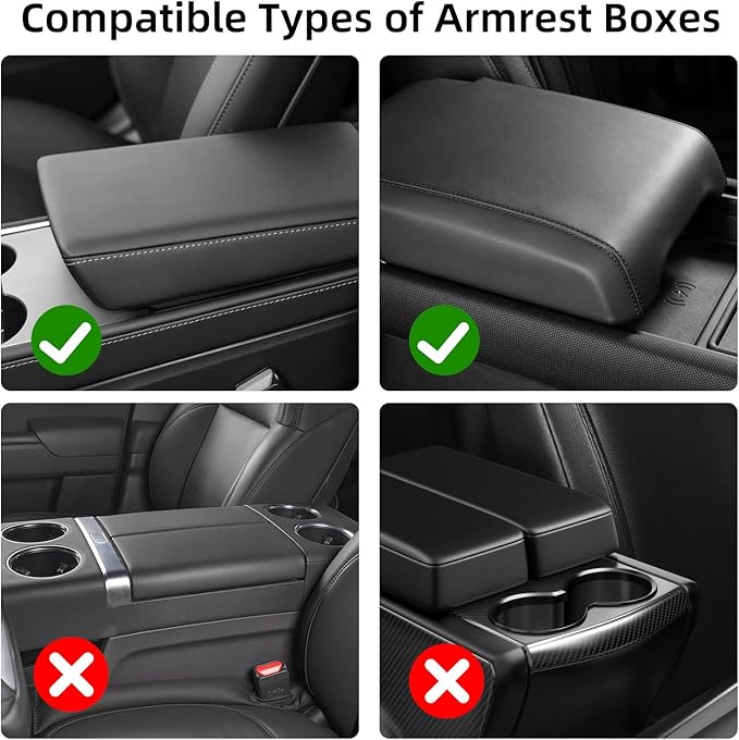 NBTEPEM Black Center Console Cover, Sporty Leather Armrest Cover Cushion with 2 Storage Pockets, Universal Auto Middle Console Protector, Car Interior Accessories for Most SUV, Truck, Sedan Vehicles