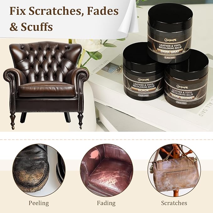 2025 New Advanced Leather Recoloring Balm,Black Leather Repair Kit for Furniture,Leather Dye Filler,Couch Paint and Repair,Leather Color Restorer for Couches,Leather Scratch Remover for Car Interior