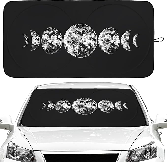 Moon Phases Car Windshield Sun Shade Foldable Sunshade Front Window Cover Sun Visor Protector Accessories (59x27.5 inches)