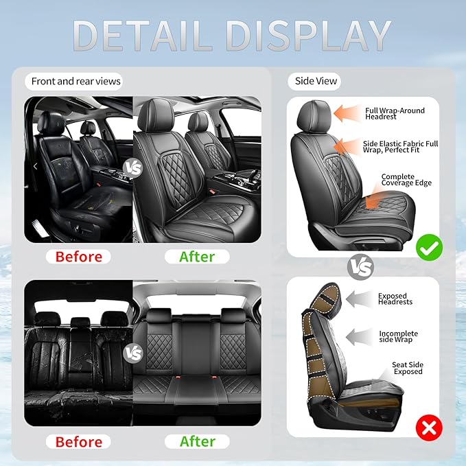 Fit HRV Car Seat Covers Compatible with Honda HRV 2016-2025 2026, Premium Leather Breathable, Wear Resistant, Airbag Compatible, All-Weather Protection & Full Coverage, 2 Front Seat Black
