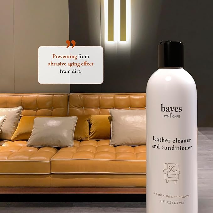 Bayes Premium High Performance Leather Upholstery Cleaner and Conditioner - 16 oz - Prevents Drying, Cracking or Fading of Leather Couches, Car Seats, Shoes, Purses, Pack of 2