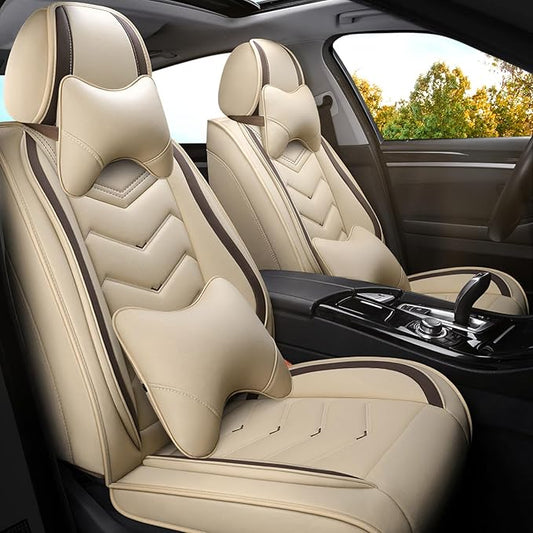 Car Seat Covers for Hyundai Sonata 2002-2026, Premium Nappa Leather Car Seat Cover, Stylish Sport Seat Covers， Automobile Seat Cover Sets.(Luxury 2 Seats/Beige)