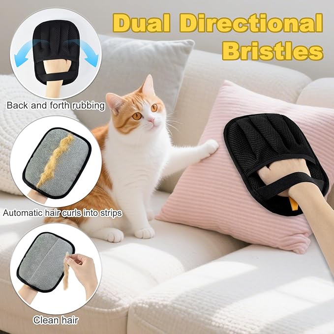 2 PCS 2025 Upgraded Five-Finger Pet Hair Remover Electrostatic Gloves, Pet Hair Removal Glove for Dog Cat Grooming, Durable Dogs Cats Hair Removal Tool for Furniture Car Couch Carpet Clothes