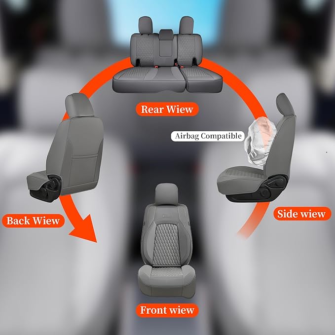 Coverado Seat Covers for Jeep Wrangler, Leather Front Covers for Truck Automotive Wrangler Custom Fit for 2018-2024 Jeep Wrangler JL Seat Covers 2-Door/4-Door Full Coverage(Gray)