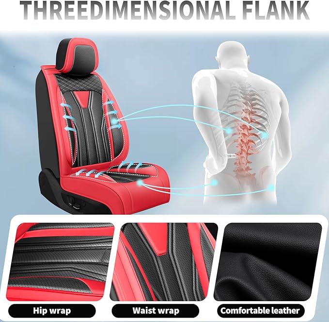 Fit Rogue Car Seat Covers Compatible with Nissan Rogue 2011-2025 2026 - Full Set Premium Leather， Waterproof Breathable， All-Weather Seat Cushion Protecto&Airbag Compatible （Red & Black