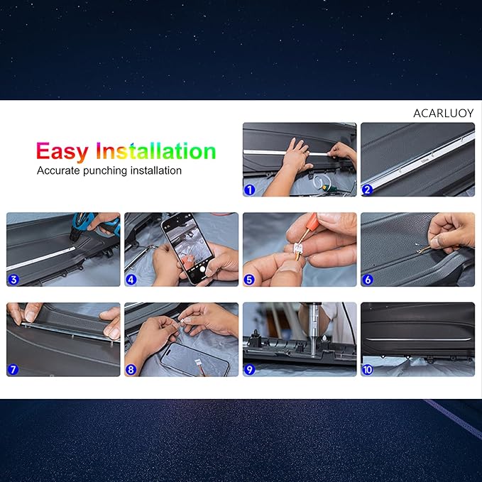 Acrylic Car LED Ambient Light, Fiber Optic Interior Light Strip, 24 Million Types, Ambient Light KKT that Swings with The Melody of Music (Dreamcolor 10 in 1)