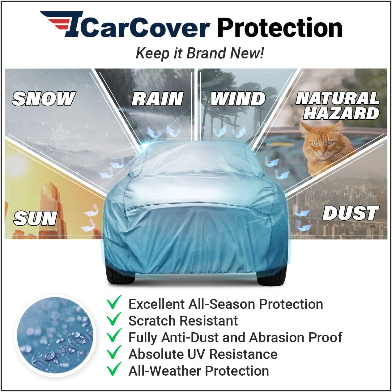 iCarCover Premium Car Cover for 1971-1976 Pontiac Catalina Heavy Duty Waterproof All-Weather Automobiles Custom Fit Indoor Outdoor UV Snow Protection Covers with Straps and Bag