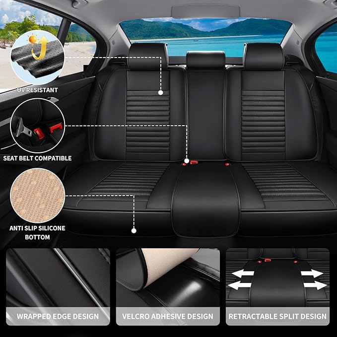 Car Seat Covers Full Set Fit for Toyota Corolla 2000-2026, Premium Faux Leather Car Seat Protector,Breathable Anti-Slip Full Wrapping Edge Seat Covers(Black,Full Set)