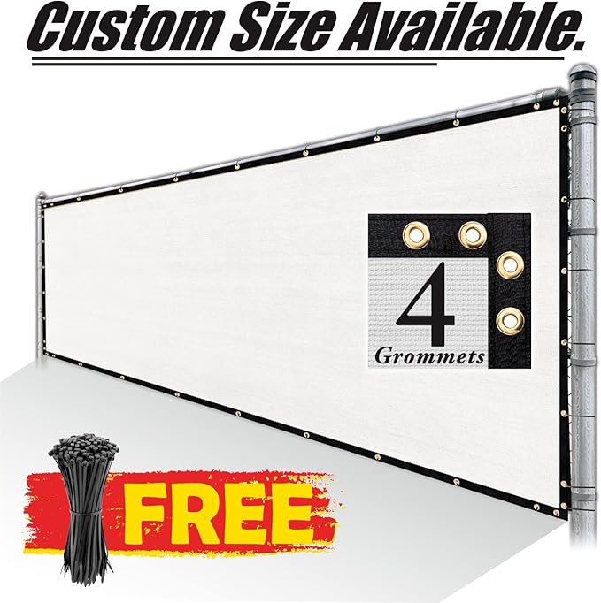 Royal Shade Custom Size 6' x 155' White Fence Privacy Screen Windscreen Cover Netting Mesh Fabric Cloth - Cable Zip Ties Included (We Make Custom Size)