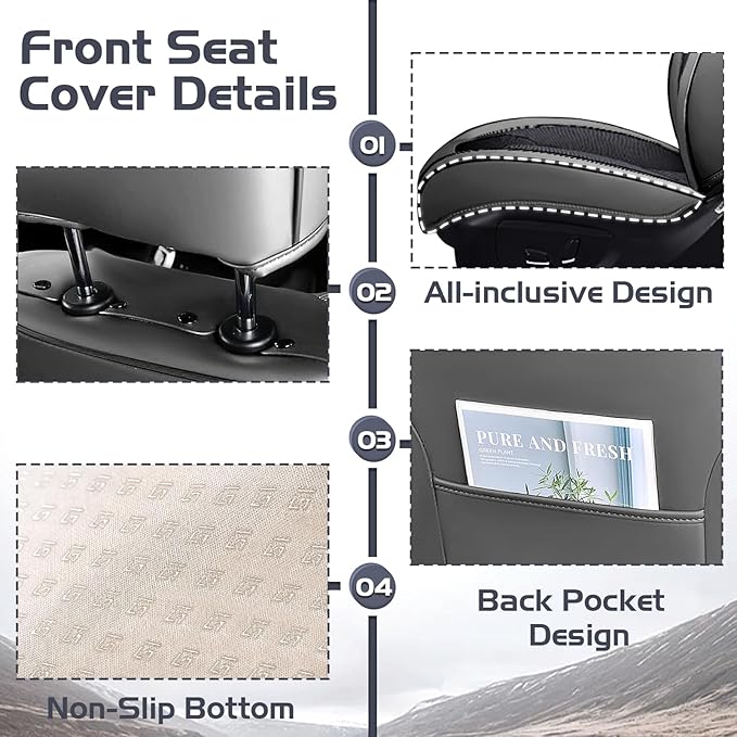 Truck Seat Covers for Ram 3500 2009-2026, Waterproof Premium Leather Full Coverage Car Seat Cover, Muscle Sport Style Auto Interior Seat Cover Sets (Full Set/Gray Black)