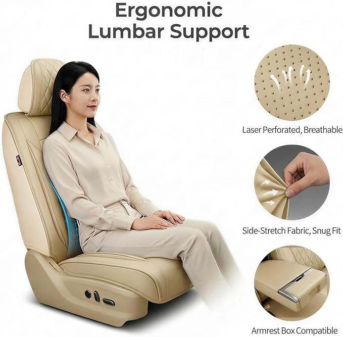 Fit for Accent Seat Covers Compatible with Hyundai Accent 2017-2026 - Waterproof Breathable Leather Automotive Seat Cushions Protector,Airbag Compatible,Full Set 5 Seats(Beige)