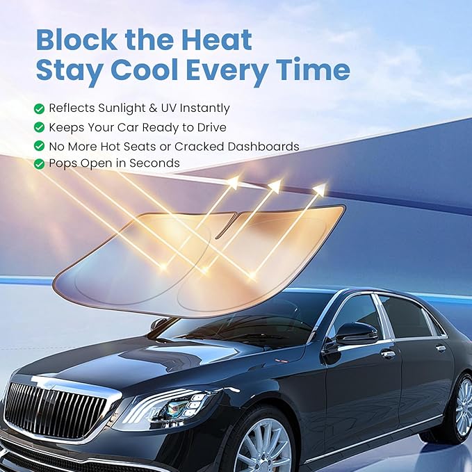 Windshield Sun Shade for Toyota Highlander L LE XLE Limited Platinum 2020-2026 – Custom Fit Sun Shield with Mirror Cut‑Out, Blocks Heat & UV, Foldable - Toyota Highlander Windshield Sunshade