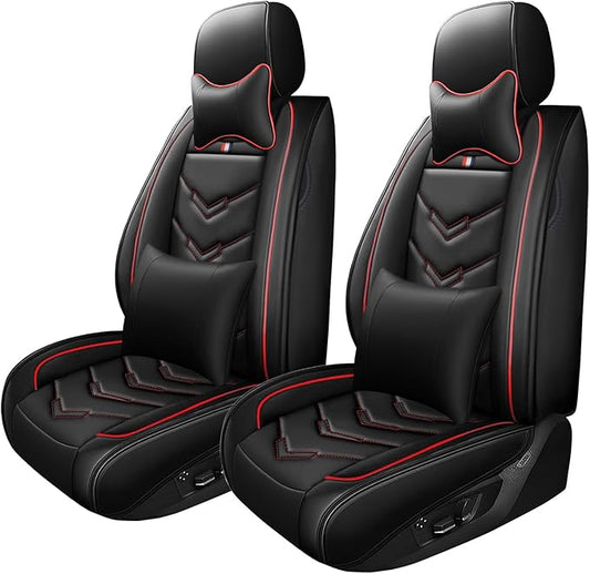 Car Seat Cover for Ford Explorer 2000-2025, Waterproof Durable Compatible Airbag, Premium Leather Seat Protector(2 Seats Luxury,Black Red)