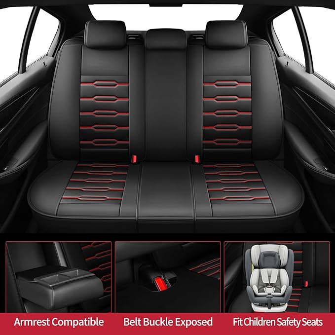 Fit Sonata Car Seat Covers for Hyundai Sonata 2004-2024 2025 2026- Upgraded Premium Waterproof & Breathable Leather, Airbag Compatible, All-Weather Seat Cushion Protector (Full Set, Black+Red)
