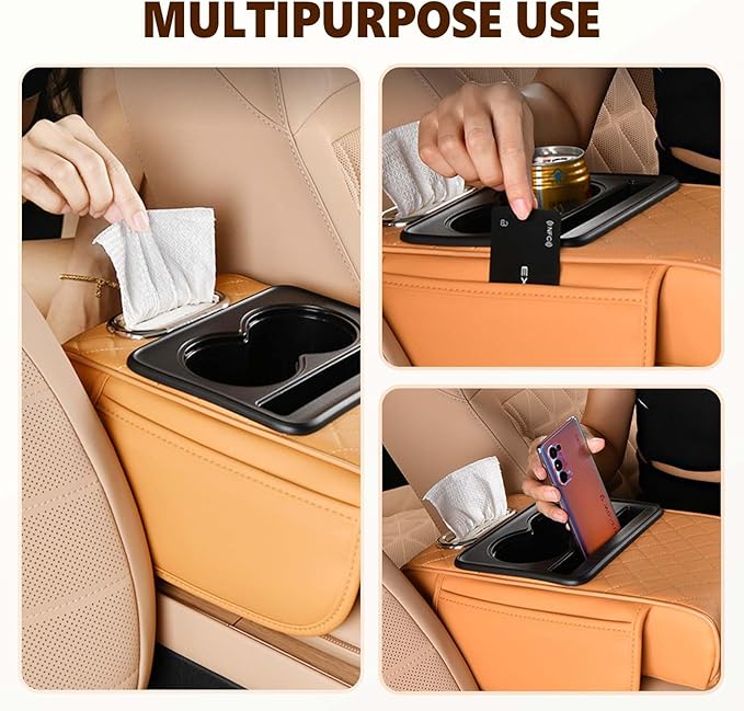 Multifunctional Car Armrest Cushion with Integrated Booster, 2026 Upgraded Universal Style Memory Cotton Car Armrest Box Pad, Car Center Console Armrest Pillow, with 2 Cup Holder (Black)
