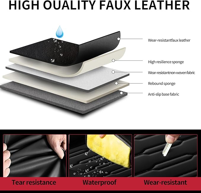 Fit Ridgeline Car Seat Covers for Honda Ridgeline 2007-2025 2026 - Upgraded Premium Waterproof & Breathable Leather, Airbag Compatible, All-Weather Seat Cushion Protector (Full Set, Black)