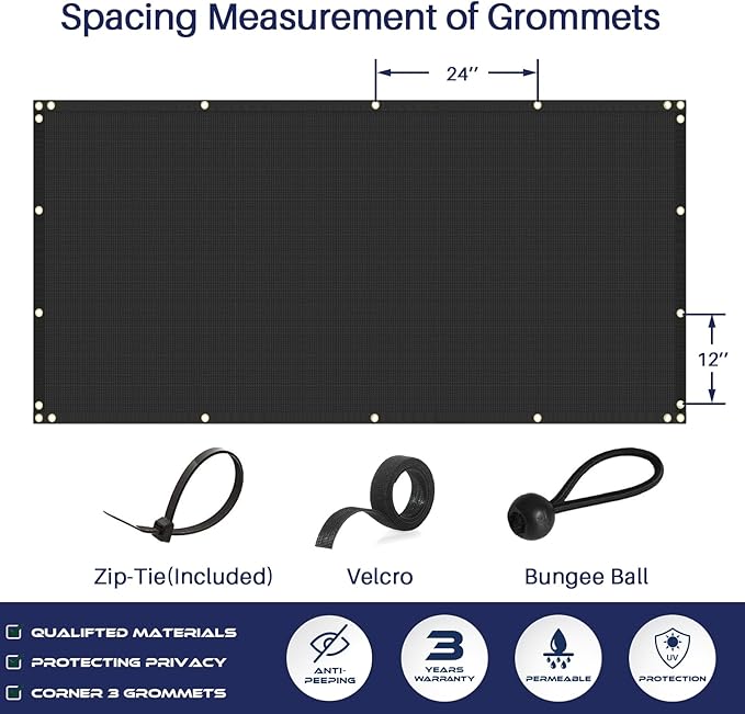 Windscreen4less Privacy Fence Screen Heavy Duty Windscreen Fencing Mesh Fabric Shade Net Cover with Brass Grommtes for Outdoor Wall Garden Yard Pool Deck, 8'x202' Black