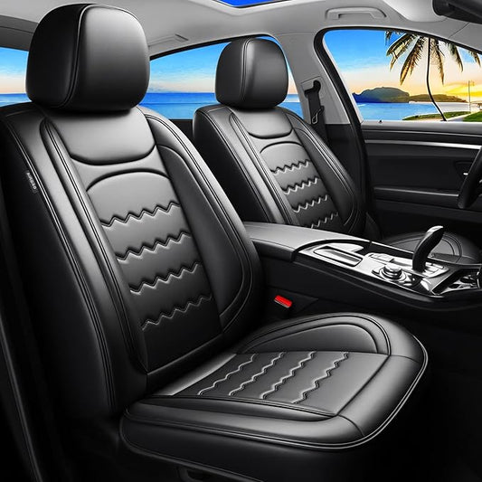 Car Seat Covers Custom Fit for Mazda 3 2007-2026, Premium Leather, Full Coverage Leather Waterproof Breathable Seat Covers, Automotive Seat Protectors, Airbag Compatible(2 Front Seats, Black)