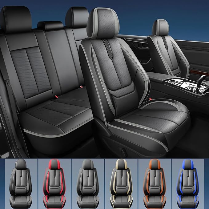 Fit Yaris Car Seat Covers for Toyota Yaris 2008-2018 2019 2020-Upgraded Premium Waterproof & Breathable Leather,Airbag Compatible,All-Weather Seat Cushion Protector,Full Set,Black-Grey