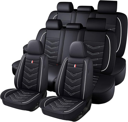 Car Seat Cover 8 Seats for Hyundai Palisade 2020-2025, Durable Wear Resistant Waterproof Sport Seat Cover, Breathable No Odor Premium Leather Vehicle Seat Covers.(Standard,Black White)