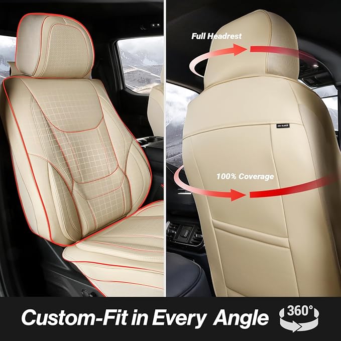 Coverland Custom Fit Car Seat Covers for Car Compatible with [Accord, Focus, Sonata, Avalon, C-Class, E-Class] Premium Waterproof Non-Slip Interior Seat Protector [Full Set Beige - Size Chart X58]