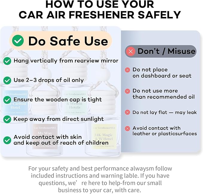 C Classy Hanging Car Air Freshener 2 Pack, Vanilla Amber Essential Oil Diffuser, Long-Lasting Fragrance, Cute Glass Bottle Car Accessories for Women & Men, Made in USA