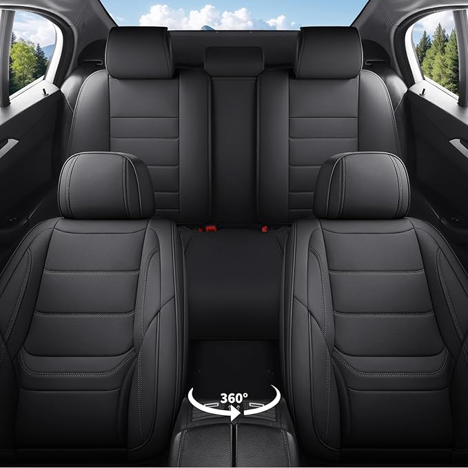 Car Seat Covers Full Set Custom Fit for Mercury Milan 2006-2011,Premium Faux Leather with Lumbar Support, Breathable, Anti-Slip & Soft Touch(Black,Fullset)