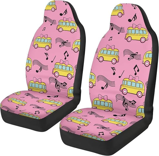 Car Seat Covers 2 Pcs Breathable School Bus Pink Car Seat Cover Stretch Polyester Fabric Cover Removable Automotive Accessories Universal Fit for Most Cars,SUV, Trucks