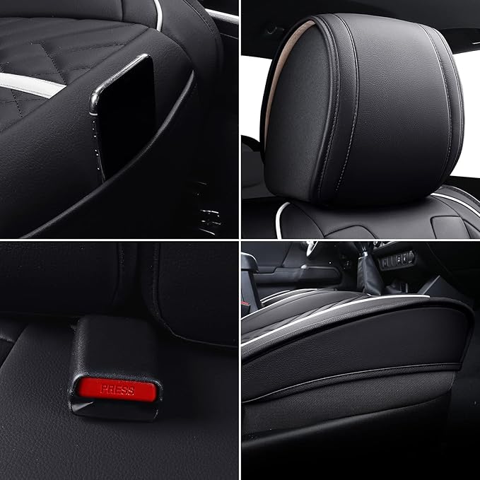 Tomatoman Tacoma Seat Covers Custom Fit for Tacoma 2005-2023 2024 2025 2026 Truck Access Crew Double Cab TRD Offroad Limited SR5 V6 Pickup Waterproof Faux Leather Car Cushions(2 PCS Front/Black-White)
