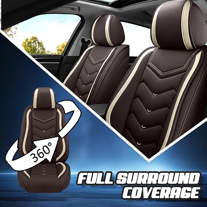 Car Seat Covers for Hyundai Sonata 2002-2025, Premium Nappa Leather Car Seat Cover, Stylish Sport Seat Covers， Automobile Seat Cover Sets.(Standard 5 Seats/Coffee Color)