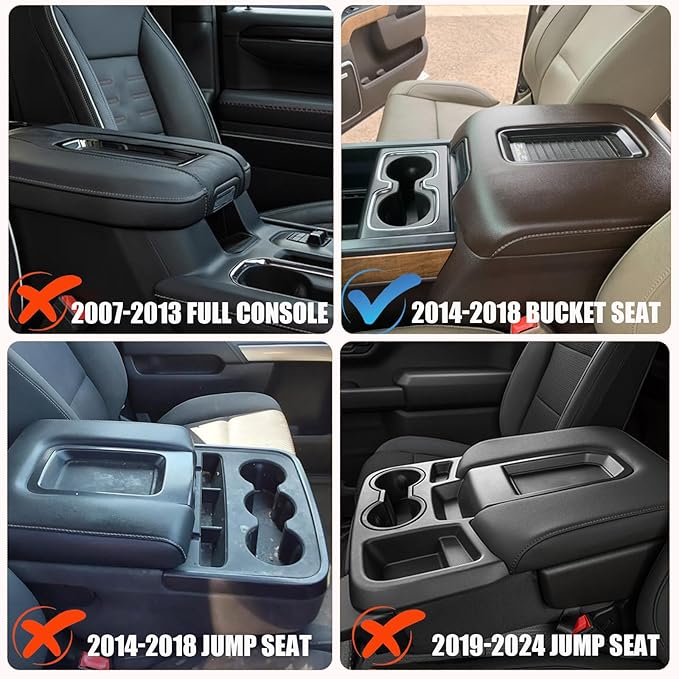 Center Console Cover for Chevy Silverado & GMC Sierra 1500 2500 3500 2014-2018 & Tahoe Yukon Suburban 2015-2020, Scratch Resistance Armrest Cover Accessories, Bucket Console Only - Black