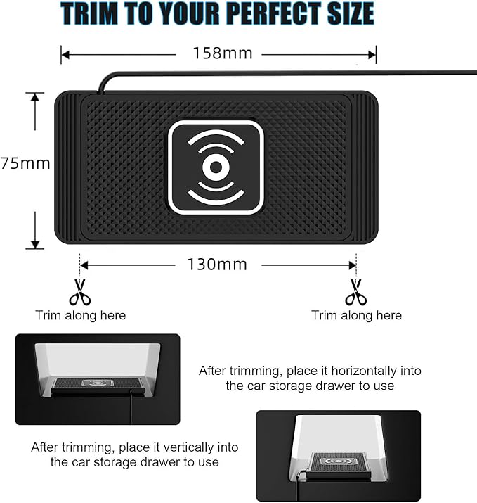 Wireless Charging Pad for Car for Maxure Outdoor Auto abdeckplane, 15W Fast Wireless Charger Mat Non-Slip Silicone Car Center Console Phone Charging Pad,B/15W-USB
