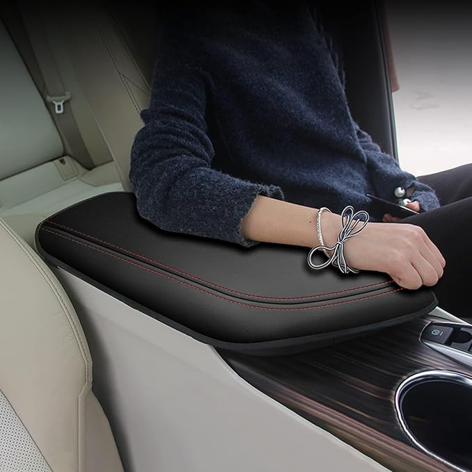 AOMSAZTO Armrest Covers for 2024 2023 2022 2021 2020 2019 2018 Toyota Camry Black with Red Stiches,Including L, LE, SE, XLE, XSE in regular, hybrid, V6, TRD.