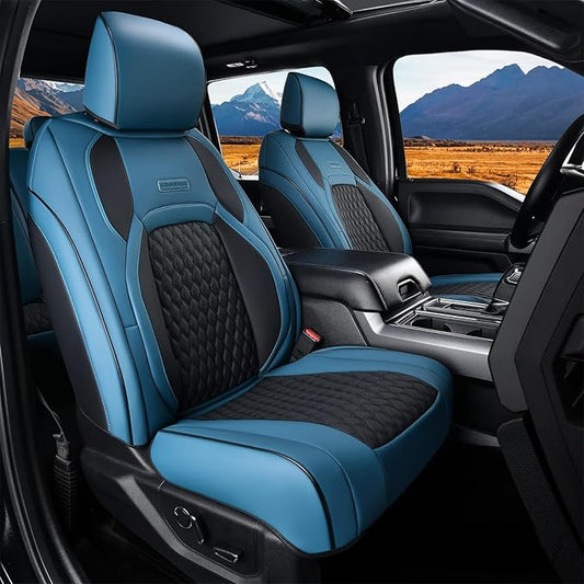 Coverado JK Seat Covers for Jeep Wrangler, Full Coverage Front Waterproof Leather for Cars Automotive Truck Custom Fit for 2013-2017 Jeep Wrangler 2-Door/4-Door (Blue)
