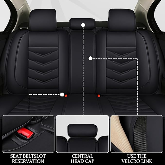 Car Seat Cover 7 Seats for Ford Explorer 2000-2025, Waterproof Durable Compatible Airbag, Premium Leather Seat Protector(7 Seats Luxury,Black)