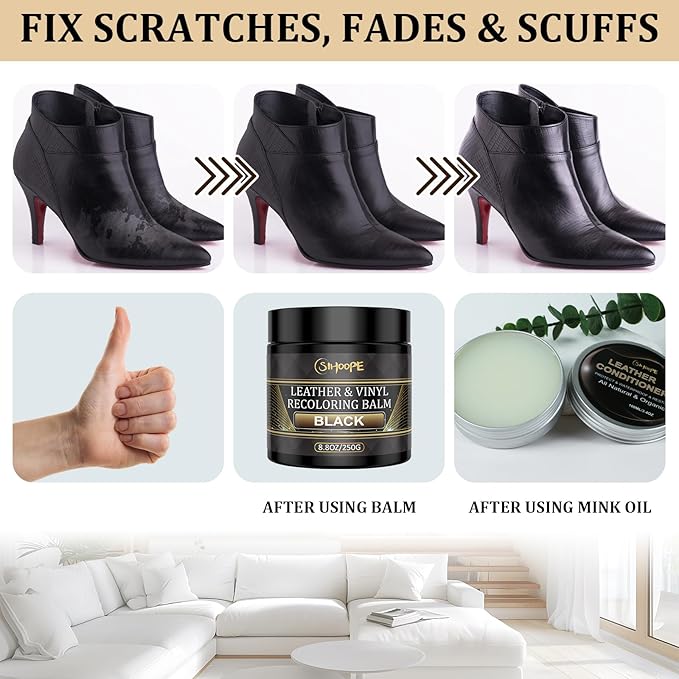 8.8oz Leather Recoloring Balm with 100ml Mink Oil,Gray Leather Repair Kit for Furniture,Leather Repair Cream,Leather Scratch Repair for Car Interior,Leather Conditioner for Couch