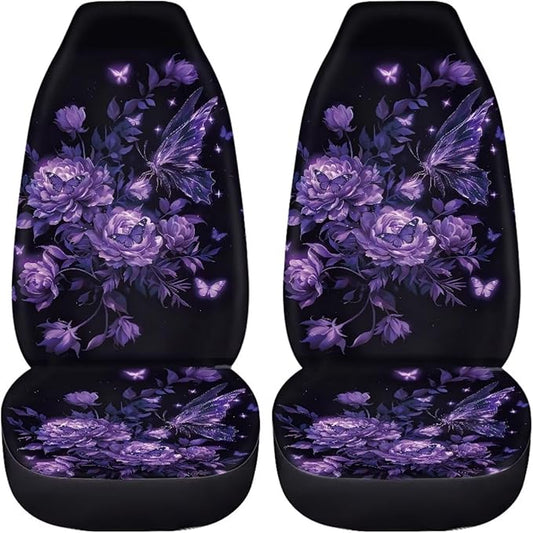 BIGCARJOB Butterfly Cat Car Seat Cover Set for Front Seat Only, Universal Fit Auto Front Seat Protector Full Set Car Interior Accessories